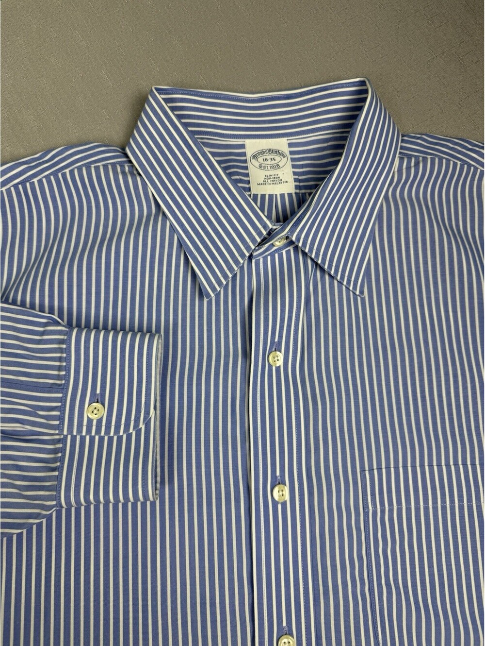 Brooks Brothers Men’s 18-35 Slim Fit Non-Iron Blue White Striped Dress Shirt